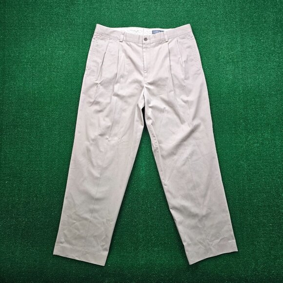 Eddie Bauer Pants Mens 36x30 Beige Khaki Wrinkle Resistant Pleated Casual Preppy - Picture 1 of 9